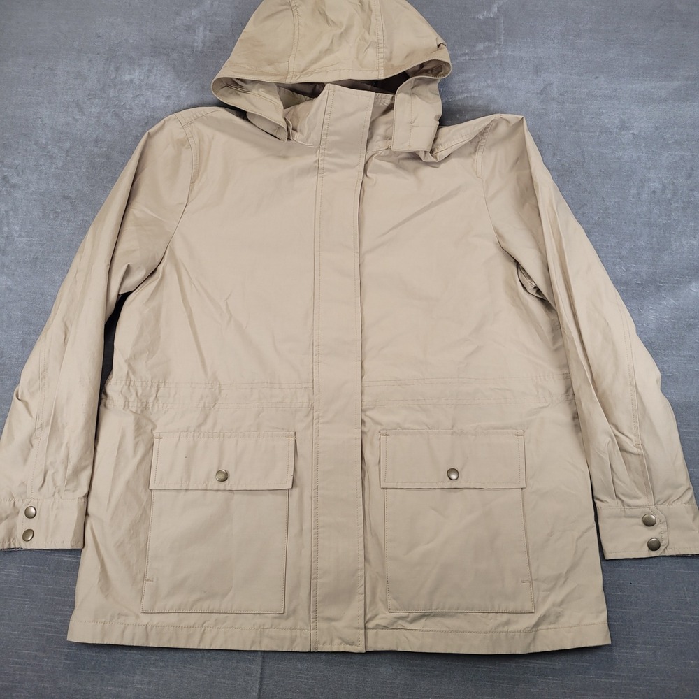 Lands End Womens XL 18 Tan Hooded Field Jacket Floral Cuff Light Weight